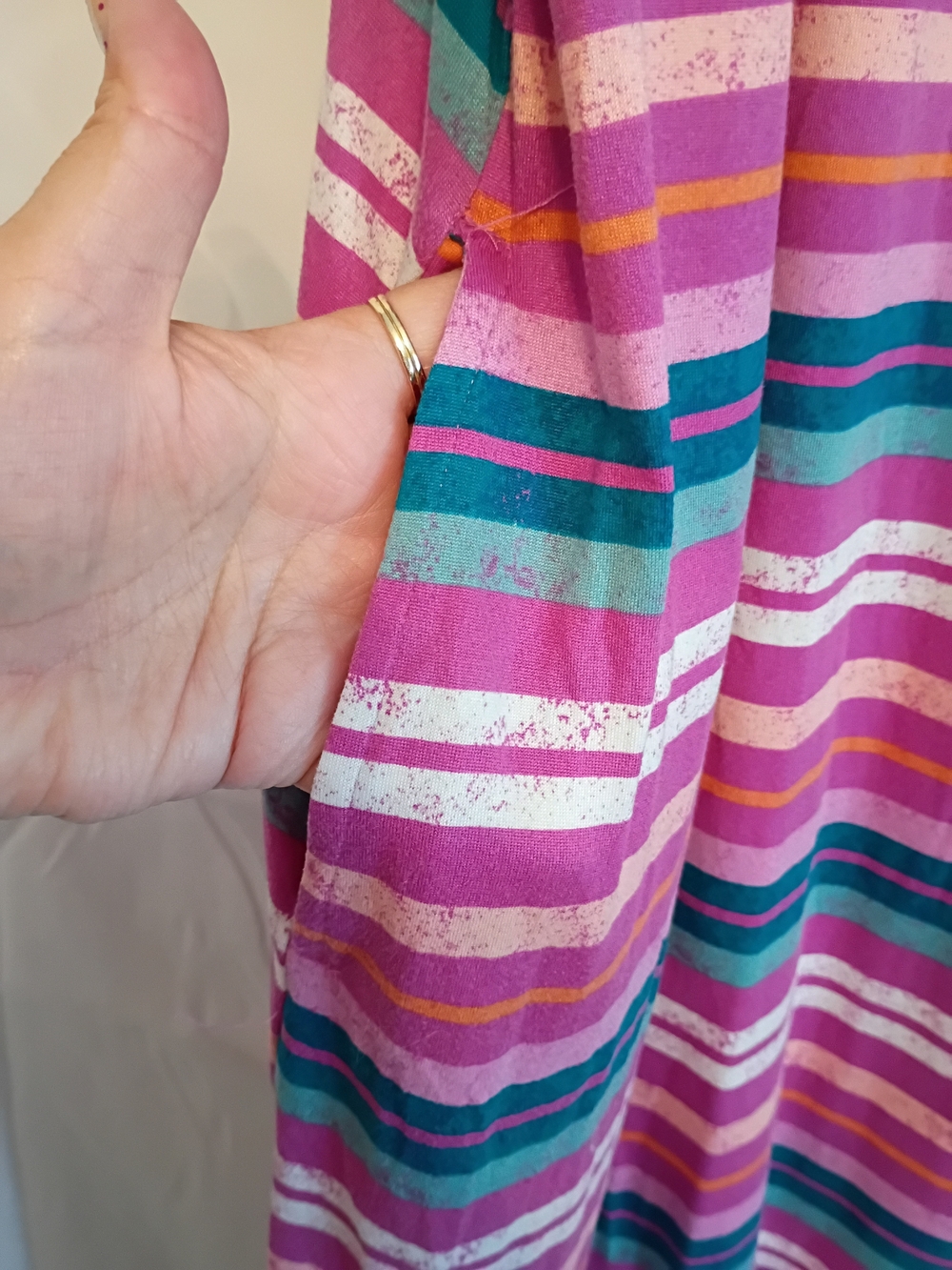Joyspun Size 3x 22w-24w With Pink And Teal Stripes V-Neck Midi Dress/Nighty - Picture 5 of 9